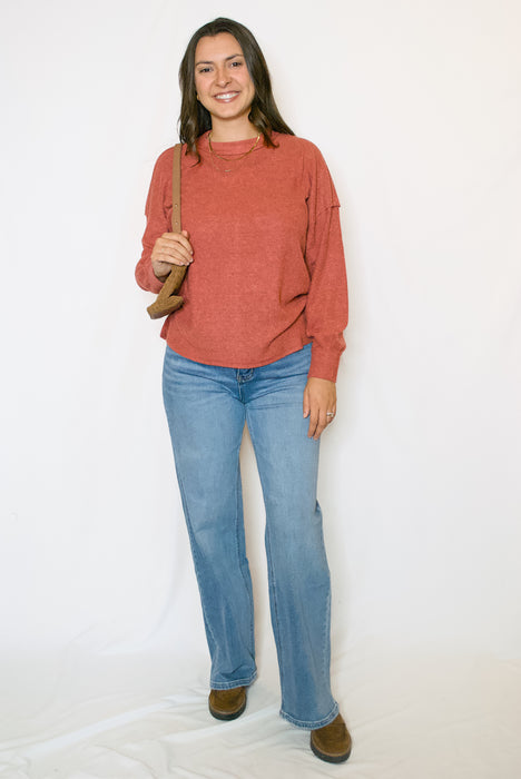 Brushed Ribbed Exposed Seam Sweater