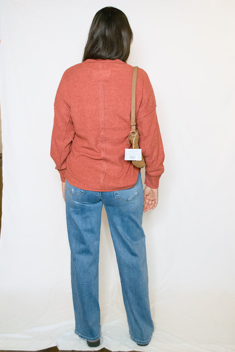 Brushed Ribbed Exposed Seam Sweater