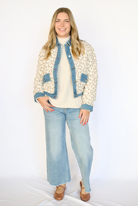 Floral Quilted Denim Contrast Jacket