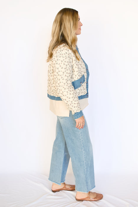 Floral Quilted Denim Contrast Jacket