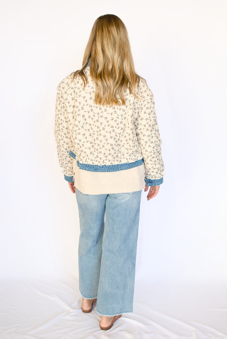 Floral Quilted Denim Contrast Jacket