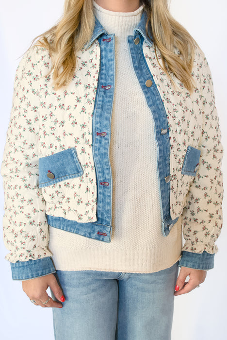 Floral Quilted Denim Contrast Jacket