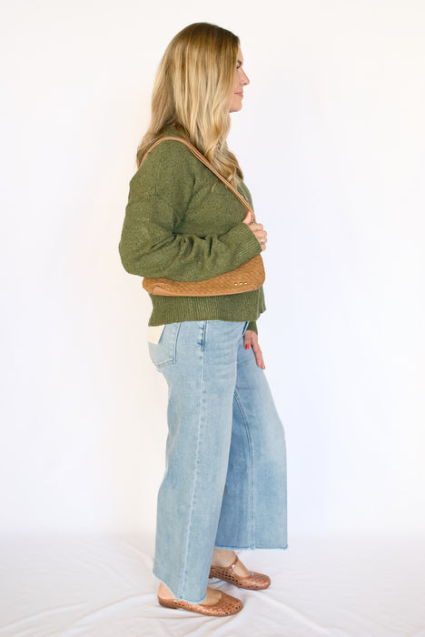 Fuzzy Button Front Sweater