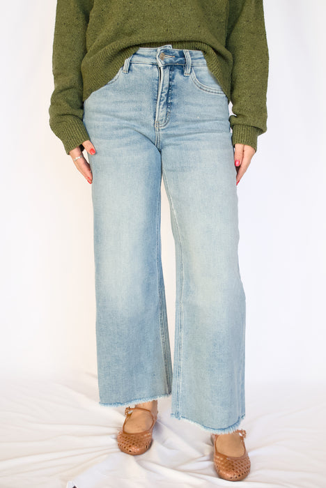 Tummy Control High Rise Wide Leg Ankle Jeans