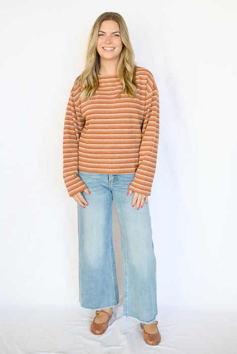 Gradient Striped Rib Knit Long Sleeve Top