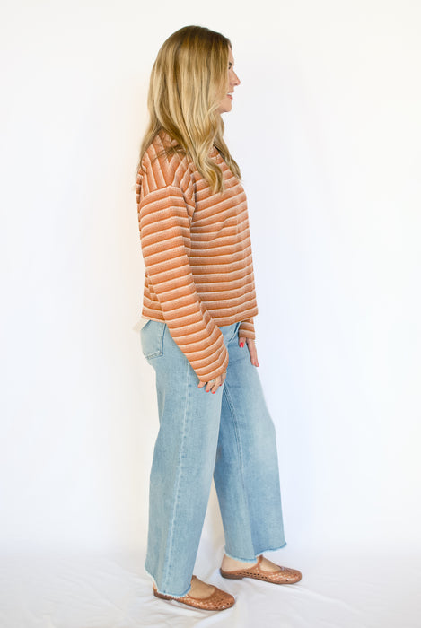 Gradient Striped Rib Knit Long Sleeve Top