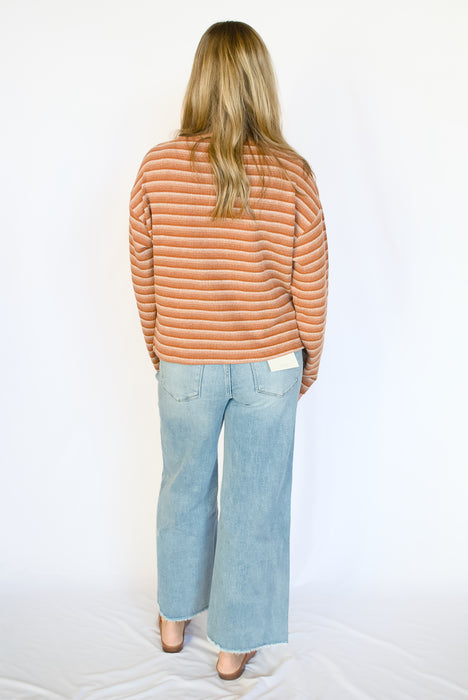 Gradient Striped Rib Knit Long Sleeve Top