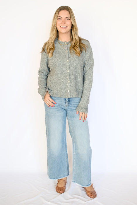 Ruffle Hem Button-Down Knit Cardigan Top