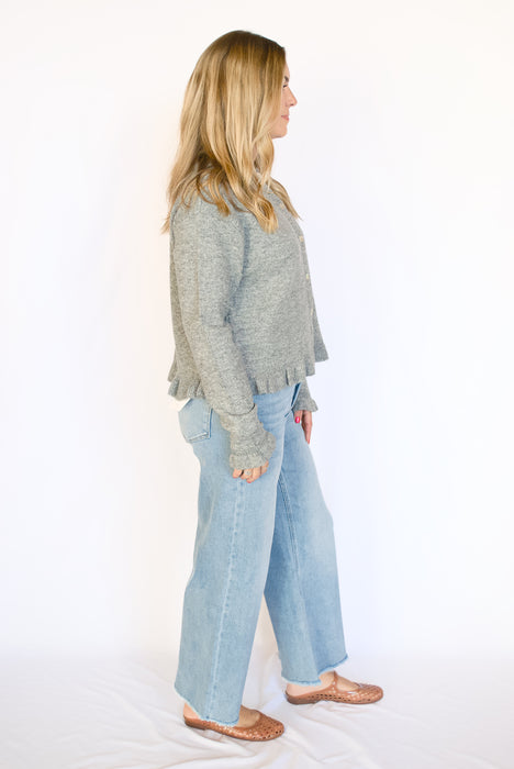 Ruffle Hem Button-Down Knit Cardigan Top