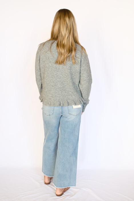 Ruffle Hem Button-Down Knit Cardigan Top