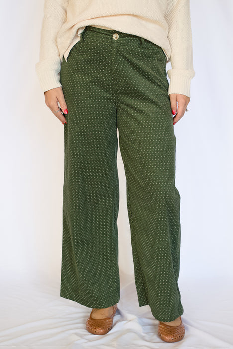 Mini Polka Dot Corduroy Wide Leg Pants
