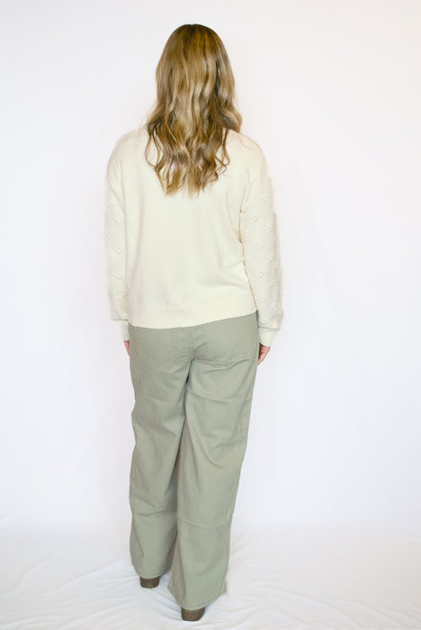 Wide Leg Twill Cotton Pants | High Rise with Elastic Waist