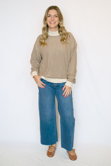 Striped Mock Neck Long Sleeve Knit Top
