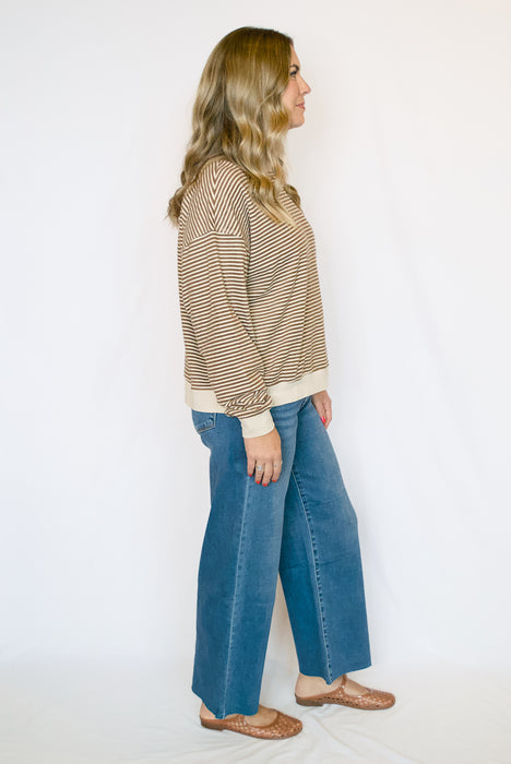Striped Mock Neck Long Sleeve Knit Top