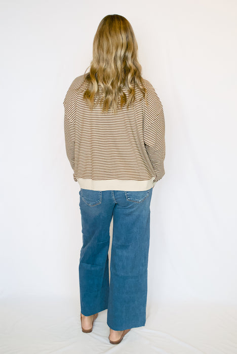 Striped Mock Neck Long Sleeve Knit Top