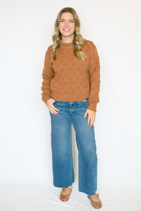 Pom Pom Knit Sweater in Brick