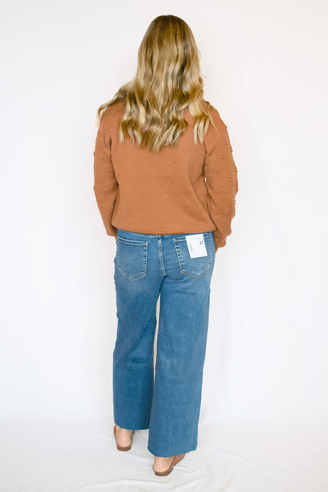 Pom Pom Knit Sweater in Brick