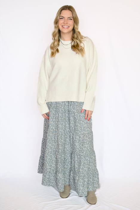 Textured Tiered Floral Midi Skirt