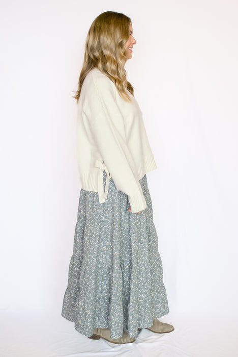 Textured Tiered Floral Midi Skirt