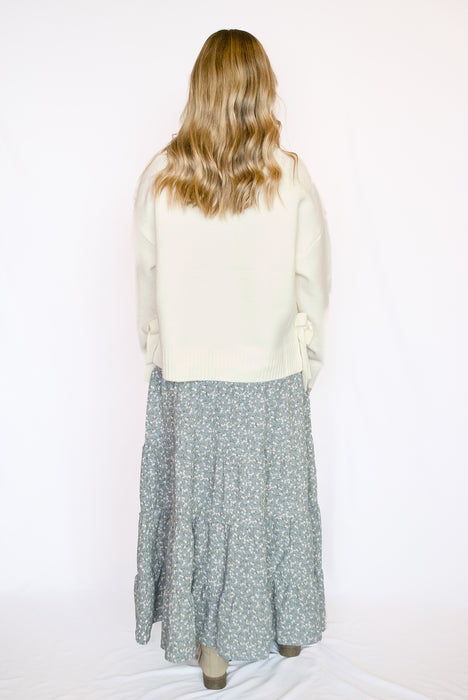 Textured Tiered Floral Midi Skirt