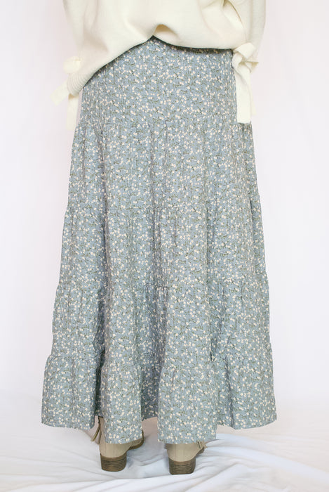 Textured Tiered Floral Midi Skirt