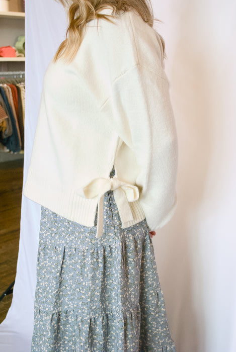Bow Split Hem Crewneck Long Sleeve Top