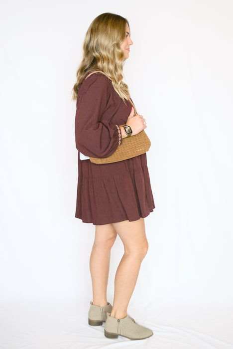 Square Neck Embroidered Tiered Mini Dress