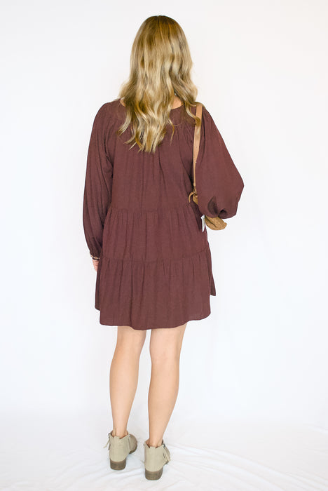 Square Neck Embroidered Tiered Mini Dress