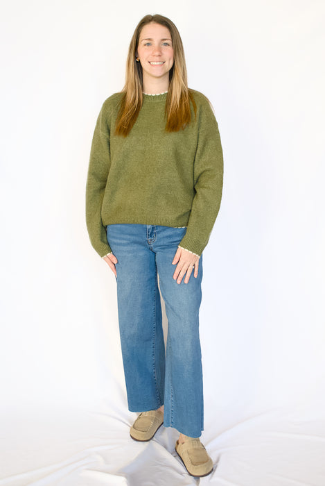 The Scalloped Edge Sweater in Olive