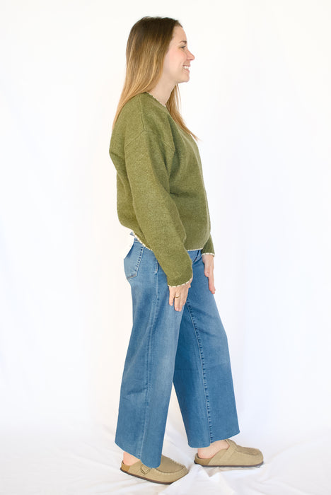 The Scalloped Edge Sweater in Olive