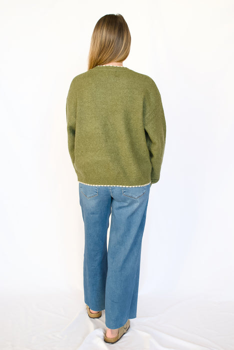 The Scalloped Edge Sweater in Olive