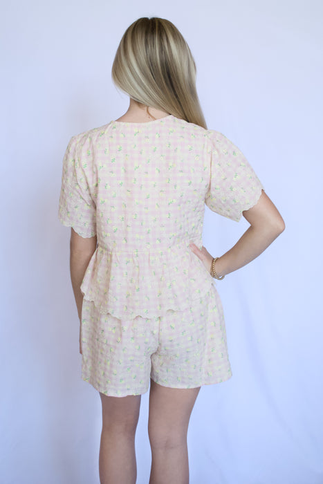 Floral Gingham Tie Top and Shorts Set