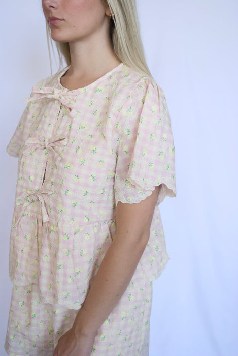 Floral Gingham Tie Top and Shorts Set