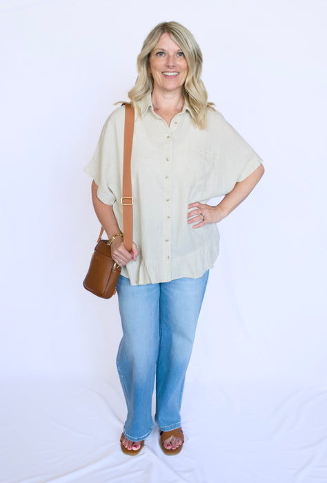 Oatmeal Relaxed Button Down Top