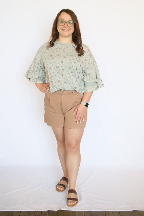 Paperbag Waist Twill Shorts in Woodrose
