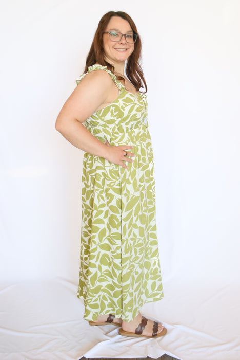 green leaf floral dress