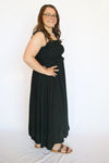 Woman wearing a black dress 