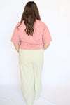 Pink tee with taupe striped pants