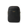 Black leather crossbody bag with gold zipper 
