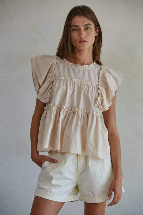 Cream Ruffle Layered Blouse