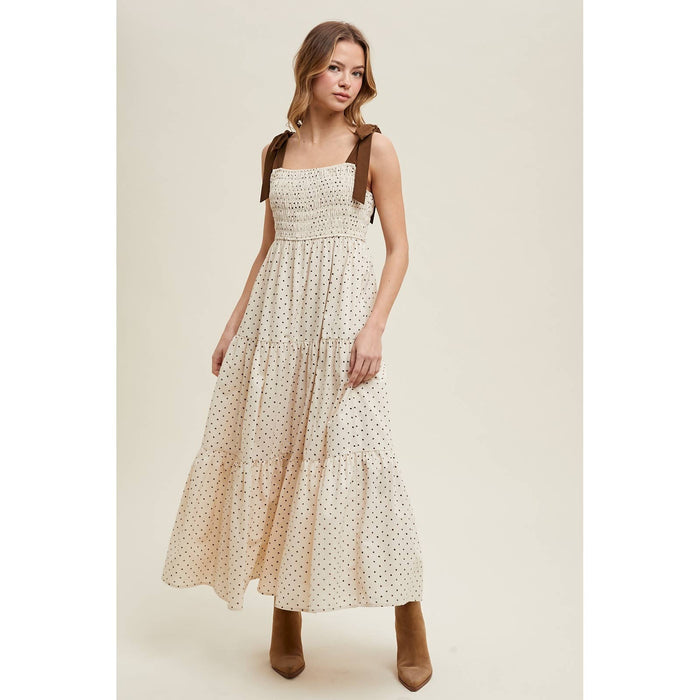Polka Dot Smocked Tiered Midi Dress