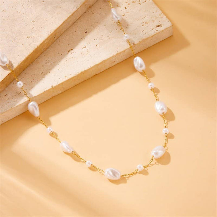 18K Gold Pearl Station Necklace | Tarnish-Free Stainless Necklace
