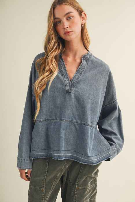 Oversized Washed Denim Pullover