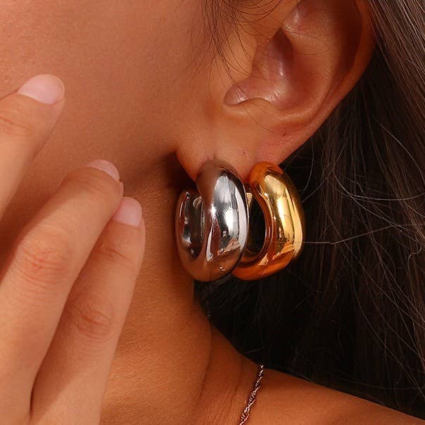 18K Gold Stainless Steel Bubble Square Huggie Hoop Earrings