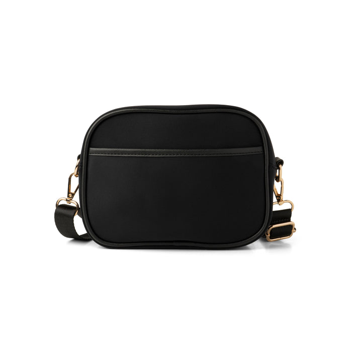 Black crossbody bag with gold accents 