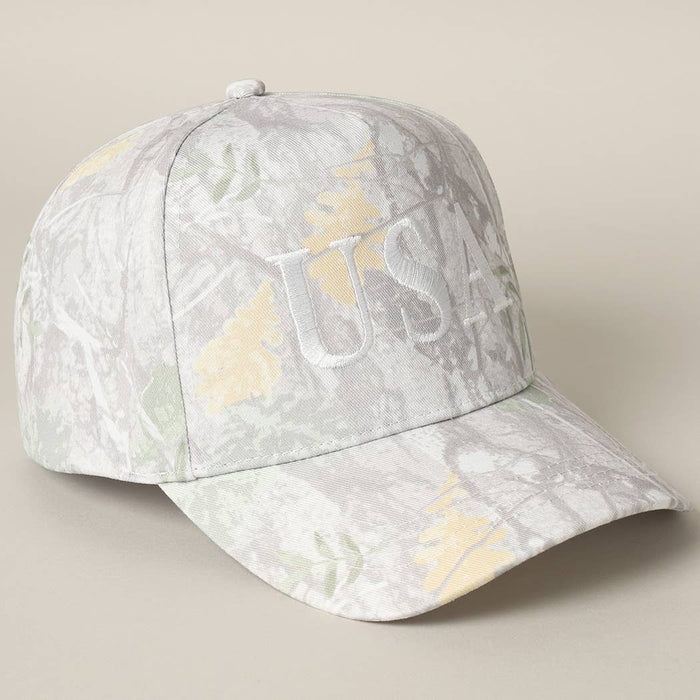 Cap with white 'USA' text and camo pattern 