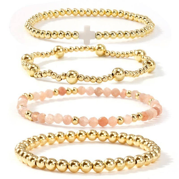 Multi-Color Cross Beaded Bracelet | Gold Stretch Bracelet