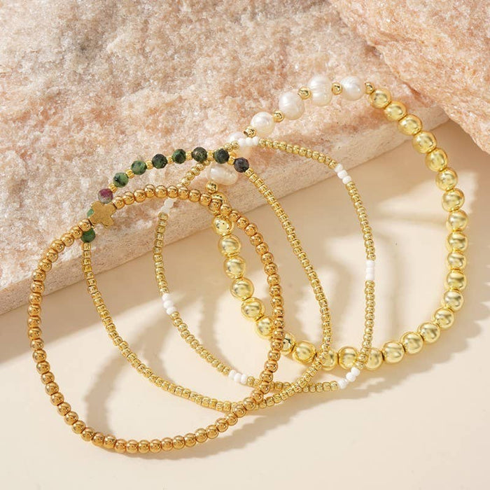 Pearl & Gold Ball Multi-Bead Stretch Bracelet