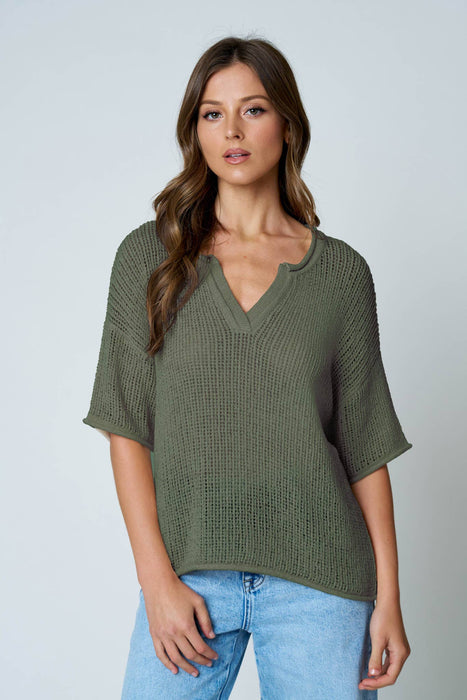 Sheer Crochet Knit Top | Short Sleeve Relaxed Fit Sweater