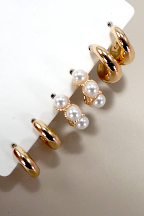 Pearl Huggie Hoop Earring Set | Gold Non-Tarnish Hoop Earrings